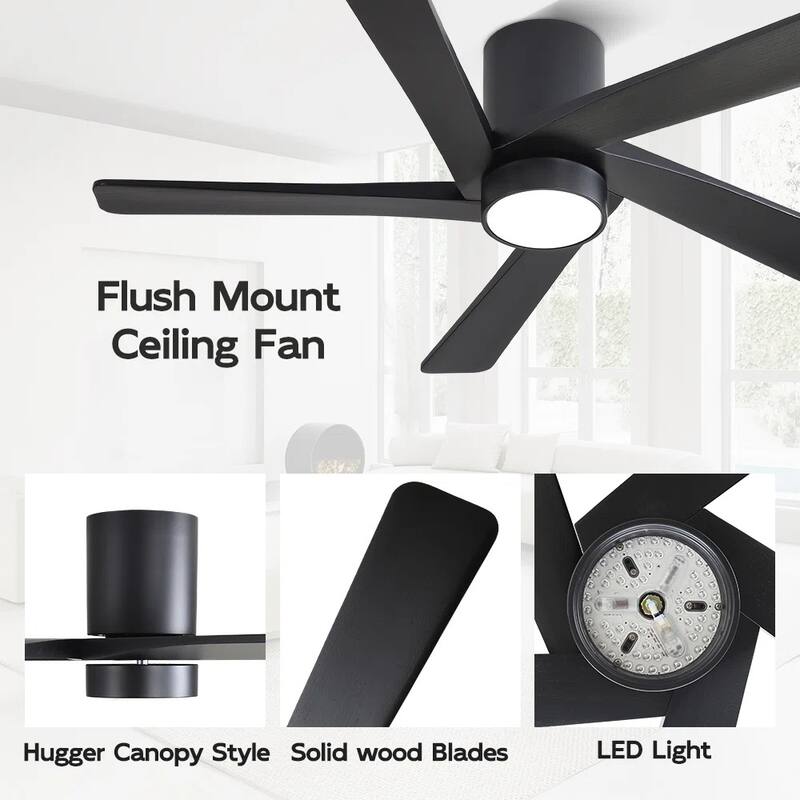 MLiAN 54" Solid Blades Indoor Flush Mount Ceiling Fan with Light Kit and Remote