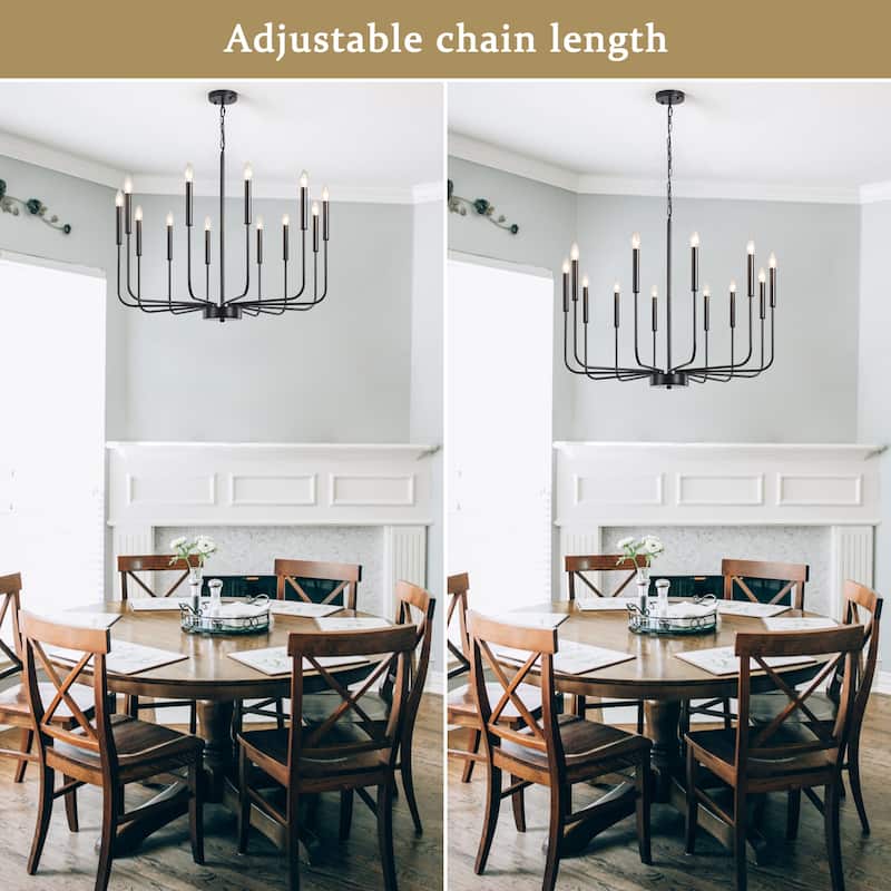 12-Light W32.08" x H70.07" Rustic Candle Chandelier for Dining Room Bedroom