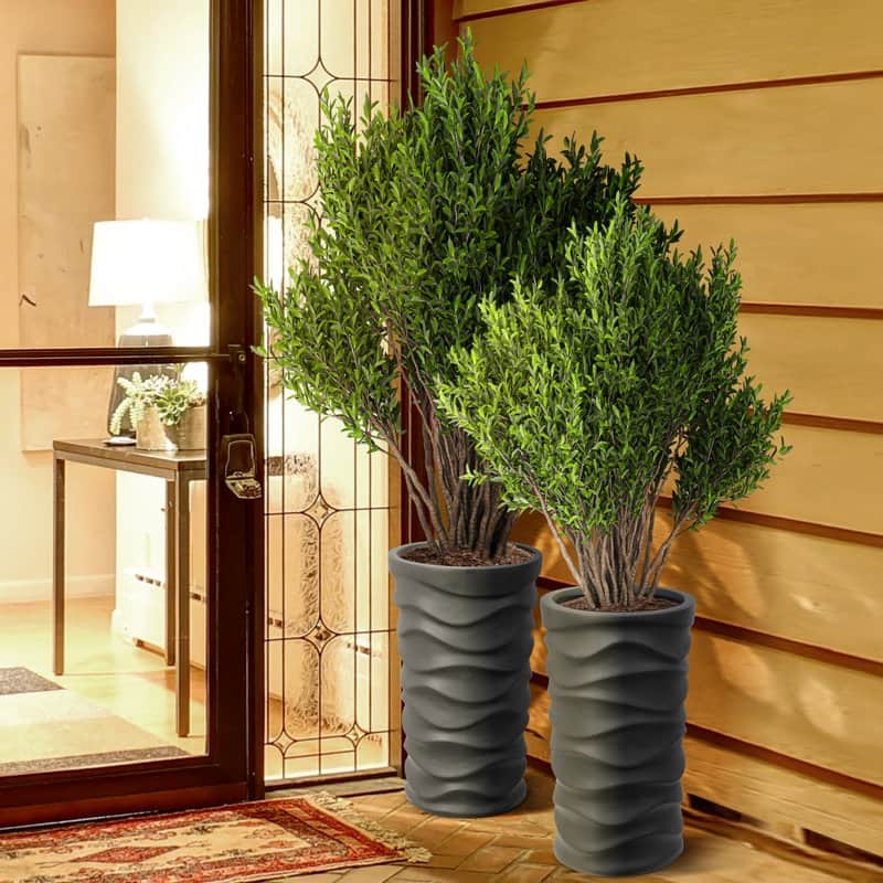Modern Tall Planters – Set of 2, Stylish MgO Flower Pots for Indoor/Outdoor, White/Black - N/A