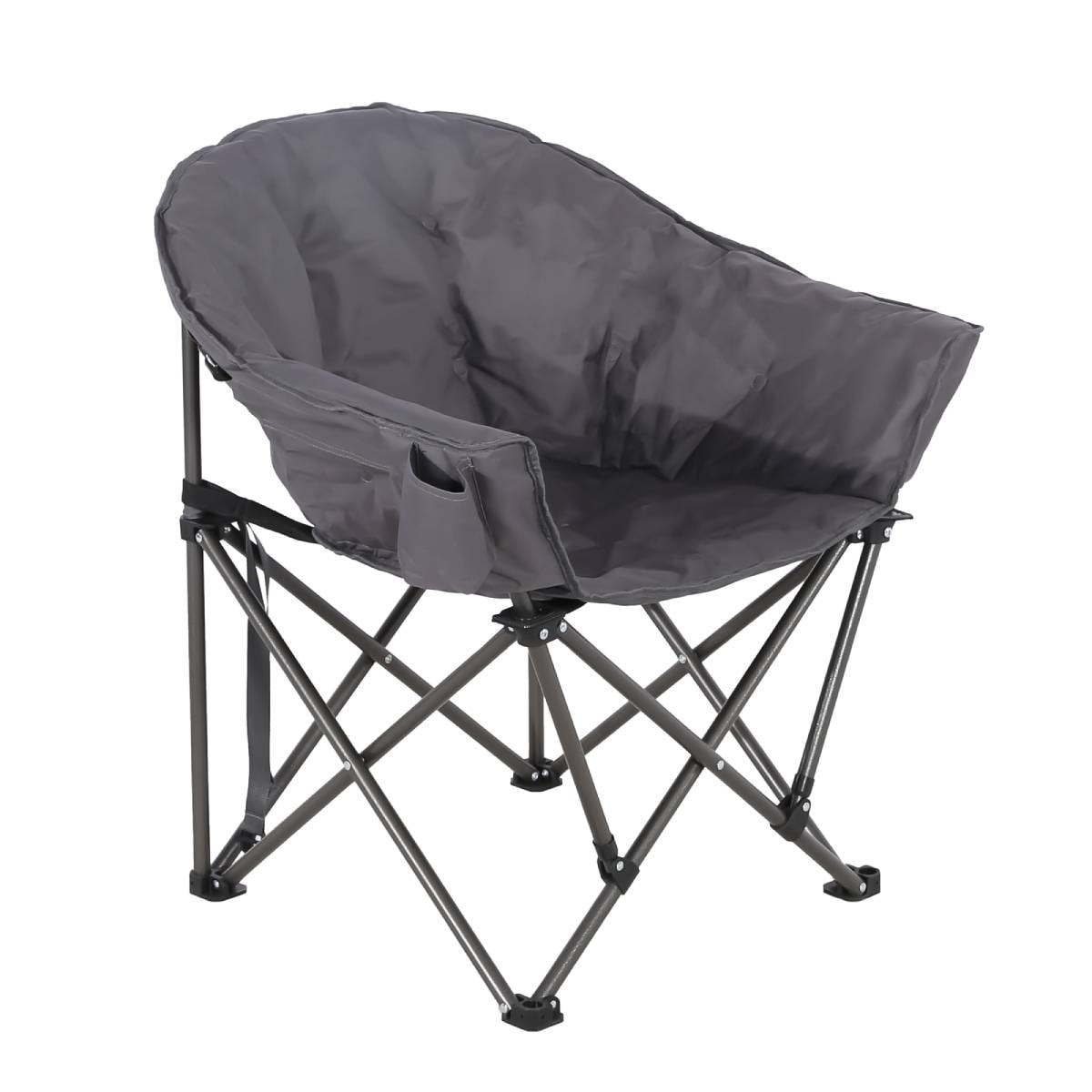 Outdoor Comfy Camping Chairs with Side Pocket for Garden Beach Fishing Lawn - Gray