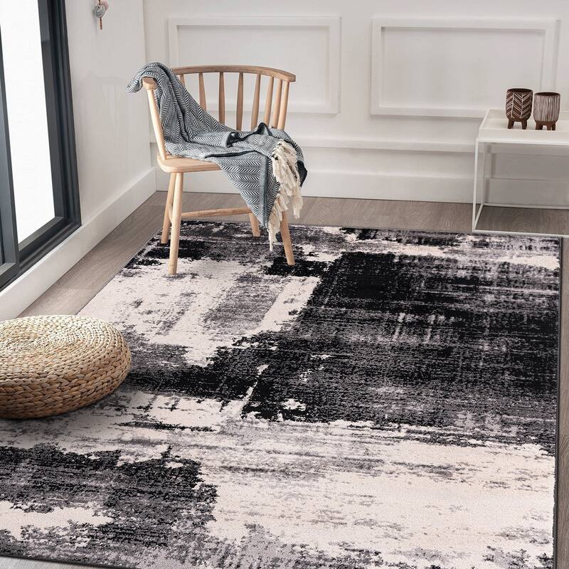 World Rug Gallery Modern Abstract Design Black Area Rug