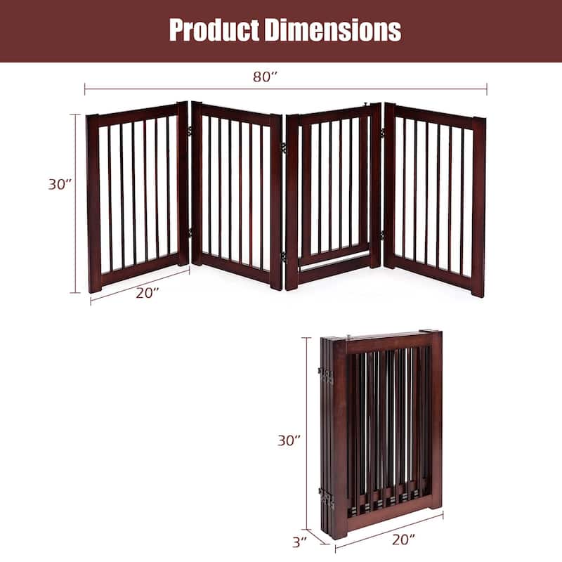 30'' Configurable Folding Free Standing 4 Panel Wood Pet Safety Fence