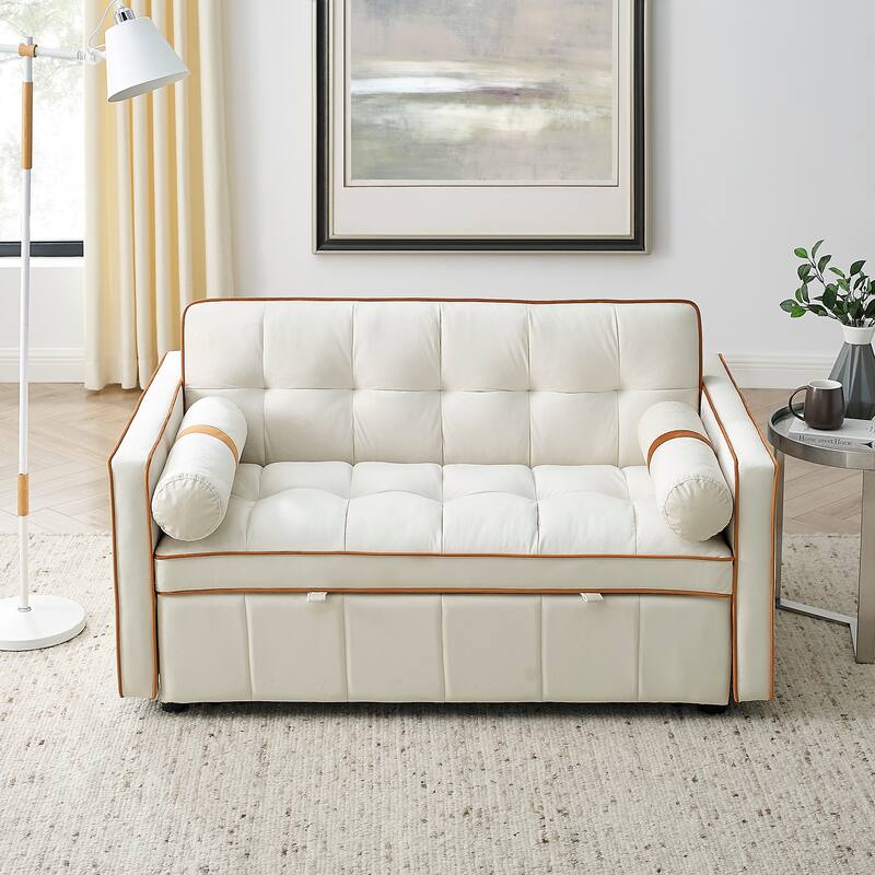 Velvet Sofa Bed with Adjustable Back and Storage Pockets, Multifunctional Sleeper Sofa