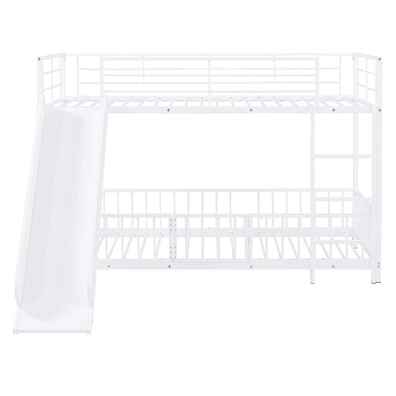 Metal Bunk Bed with Slide and Guardrails for Kids, Boys and Girls, Bedroom