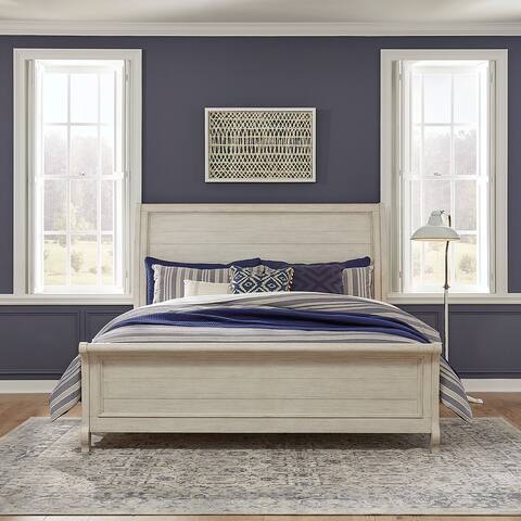 Farmhouse Reimagined Antique White with Chestnut Queen Sleigh Bed