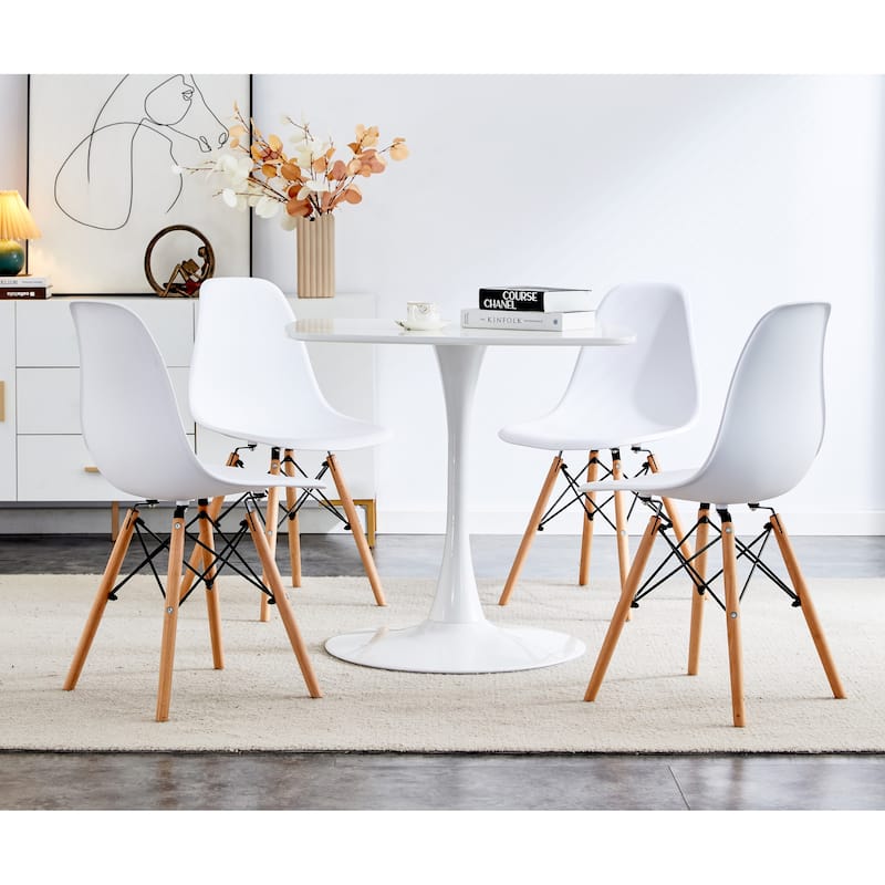 Modern 5-Piece Dining Set with Square Pedestal Table & 4 Footrest Open Back Chairs - Matte White