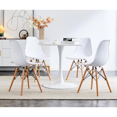 Modern 5-Piece Dining Set with Square Pedestal Table & 4 Footrest Open Back Chairs