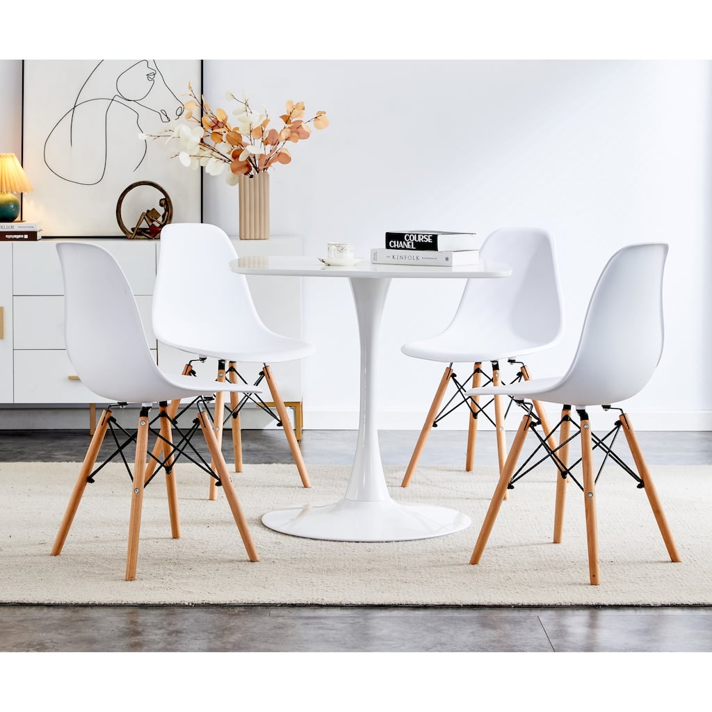 Modern 5-Piece Dining Set with Square Pedestal Table & 4 Footrest Open Back Chairs