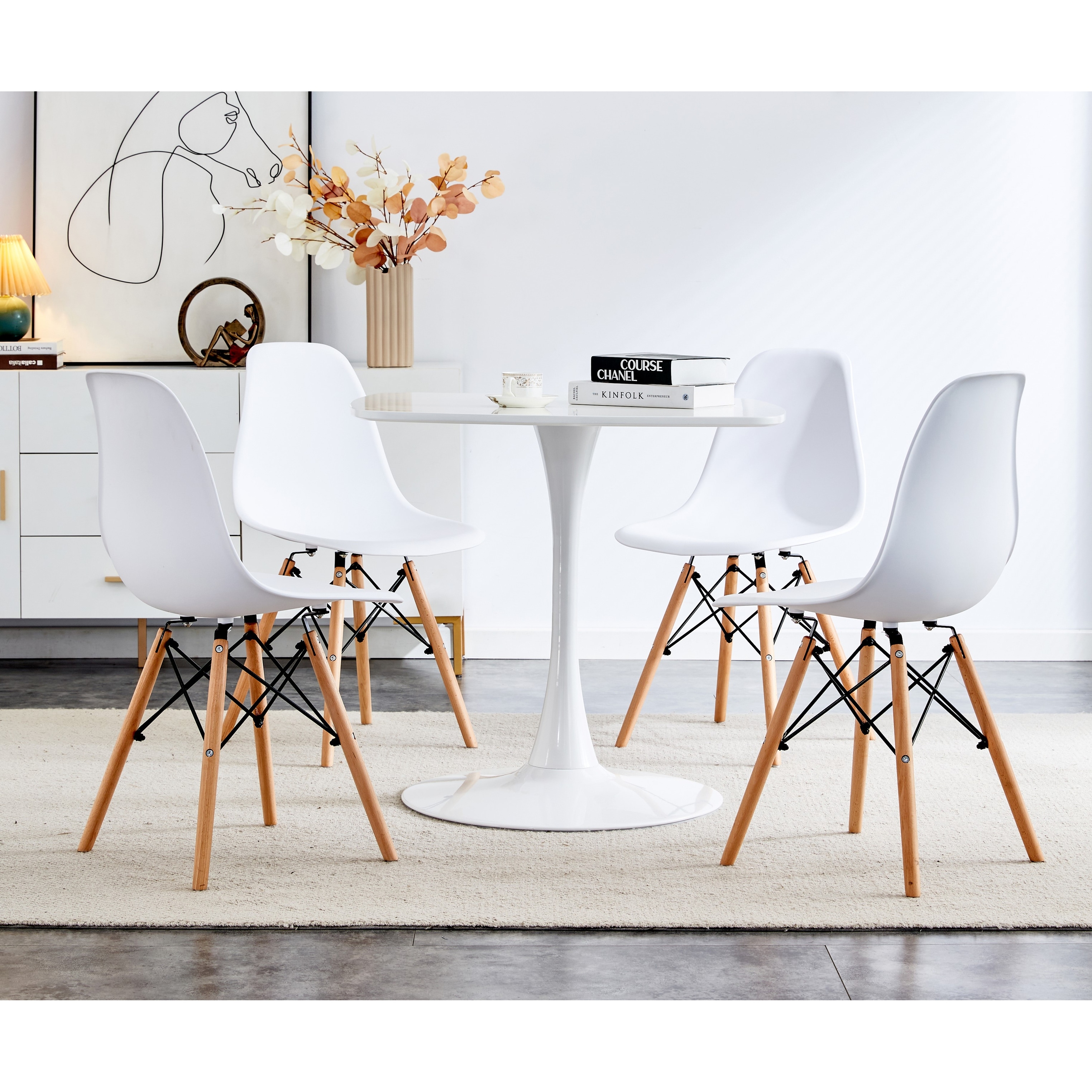 Modern 5-Piece Dining Set with Square Pedestal Table & 4 Footrest Open Back Chairs