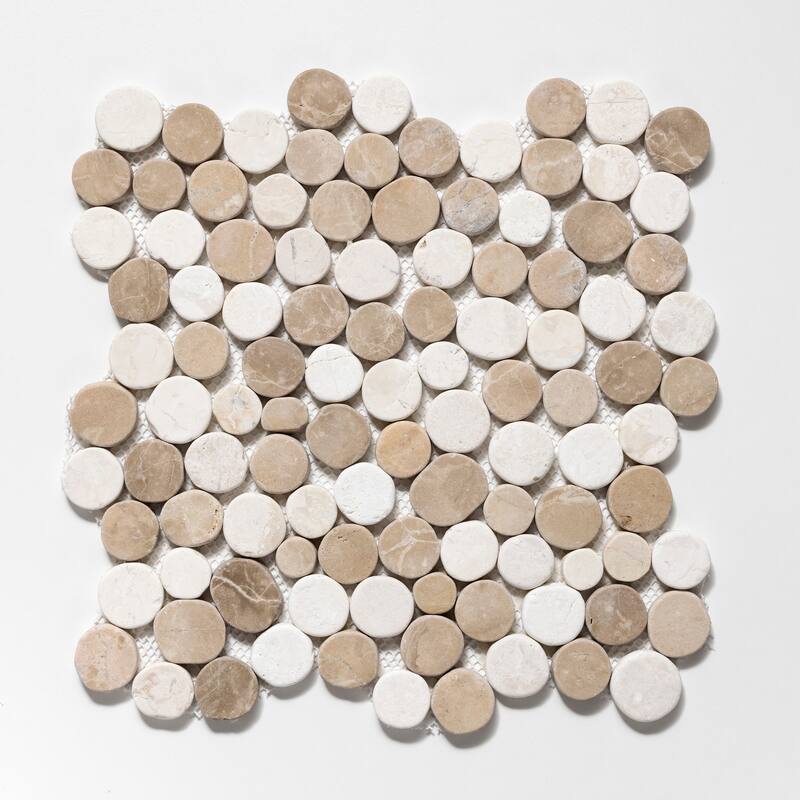 Penny Rounds 11 in. x 11 in. Honed Marble Mesh-Mounted Mosaic Wall and Floor Tile