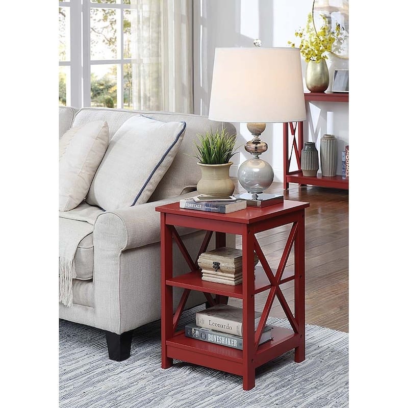 Copper Grove Cranesbill X-Base 3-Tier End Table with Shelves - Cranberry Red