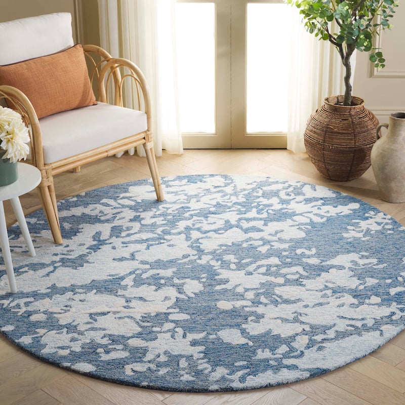 SAFAVIEH Handmade Pine Greth Contemporary Wool Rug - 6' Round - Blue/Ivory
