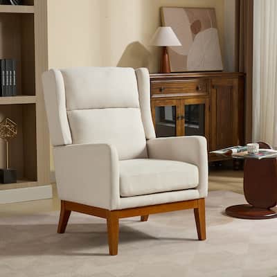 Modern Accent Wingback Chair,Polyester Blend High Back Reading Chair ,Upholstered Armchair Club Chair,Single Sofa with Wood Legs