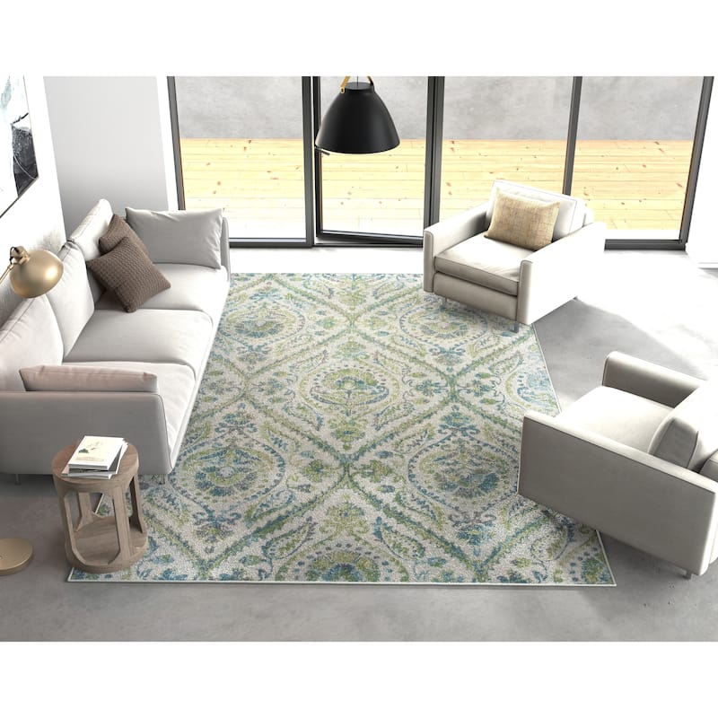 Domani Kai Ivory/Teal Traditional Medallion Area Rug