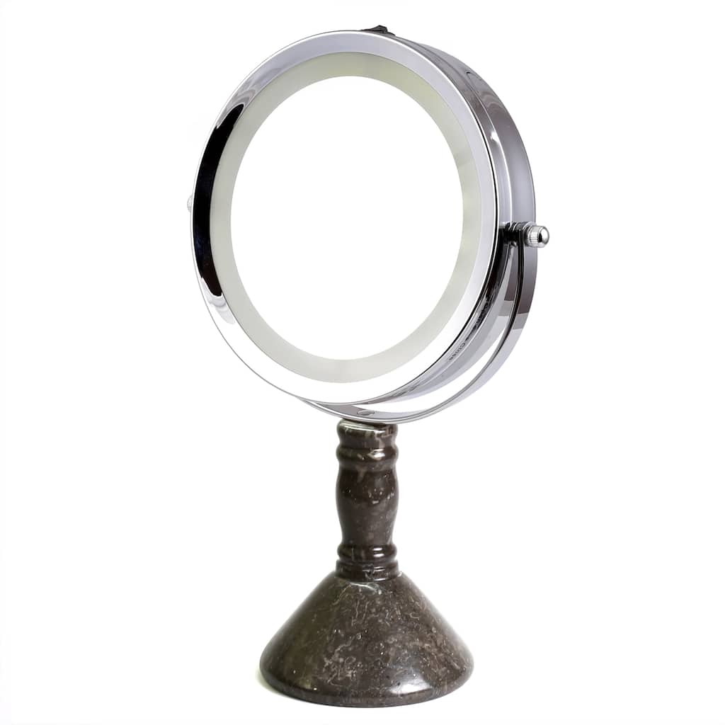 Creative Home Deluxe 7" Double Sided Swivel Vanity Led Mirror with 1X, 7X Magnification & Charcoal Marble Stone Pillar Stand