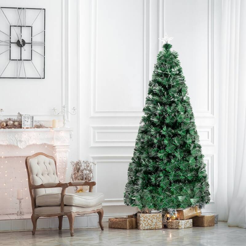 Gymax 5FT/6FT/7FT Pre-lit Fiber Optic ArtificialChristmas Tree w/LED - See Details