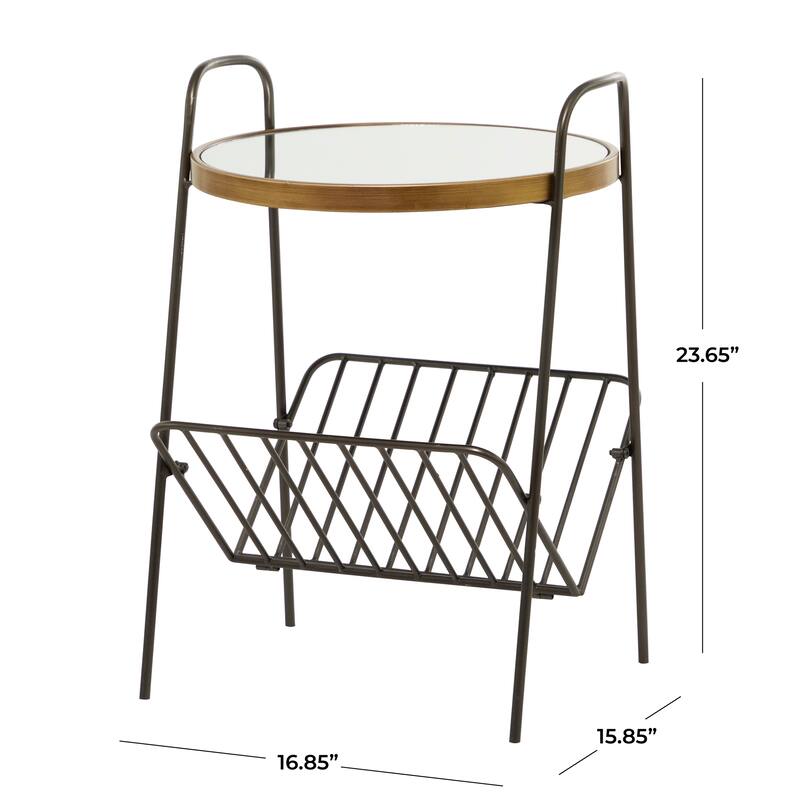 Gold Metal 1 Shelf Accent Table with Mirrored Glass Top