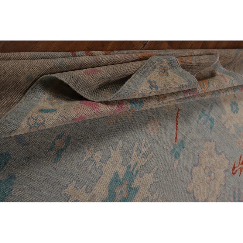 Blue Vegetable Dye Oushak Turkish Large Rug Handmade Wool Carpet - 10'4"x 14'3"