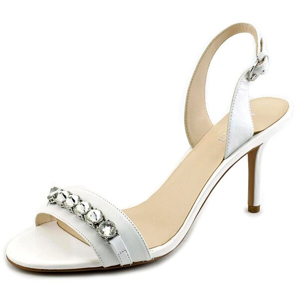 Nine West Ganiston Women Open-Toe Leather White Slingback Heel