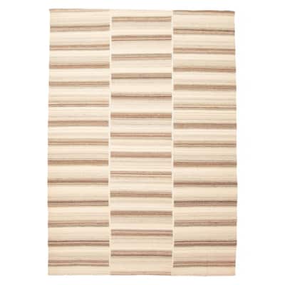 ECARPETGALLERY Flat-Weave Ankara FW Beige Wool Kilim - 5'6 x 8'1
