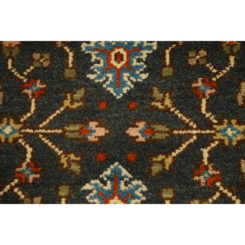 Hand Knotted Oriental 100% Wool Carpet Transitional Floral Greys & Charcoal Oushak Runner Rug - 8' 0'' X 2' 7''