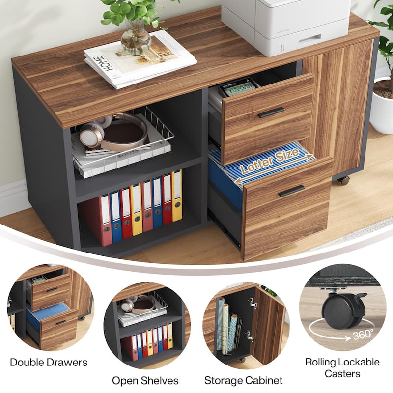 71 Inch Executive Desk with Mobile File Cabinet, L-Shaped Desk with Drawers & Shelves, Large Computer Desk for Home Office