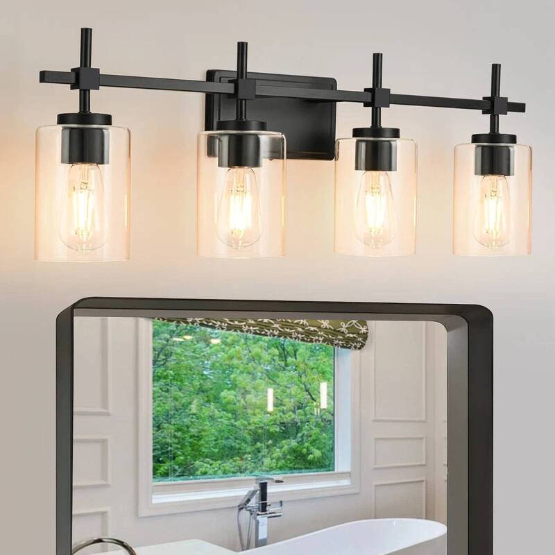 Jasper Black Clear Glass 4-Light Bathroom Vanity Light