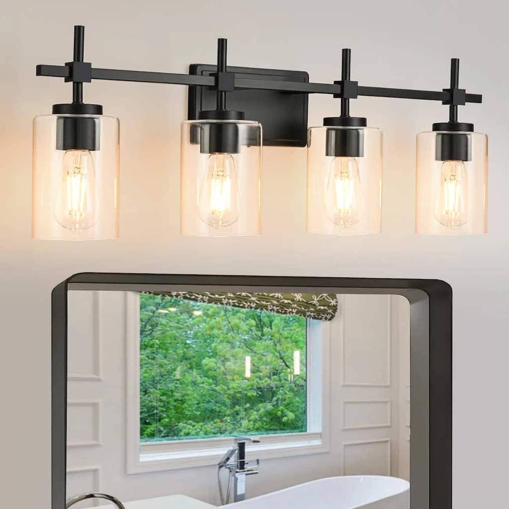 Jasper Black Clear Glass 4-Light Bathroom Vanity Light