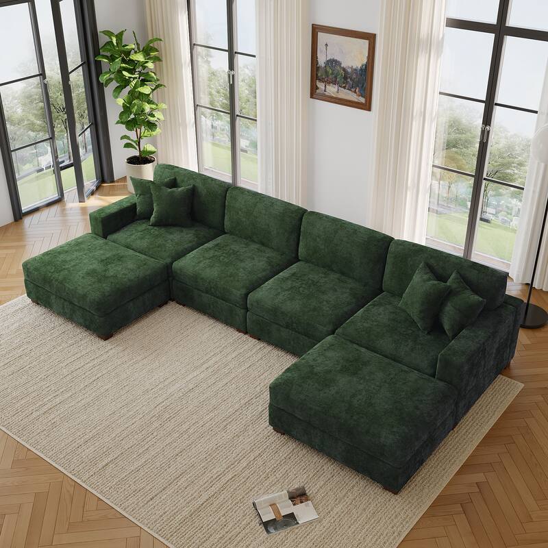 Modern Chenille Oversized Modular Sectional Sofa with 2 Ottoman