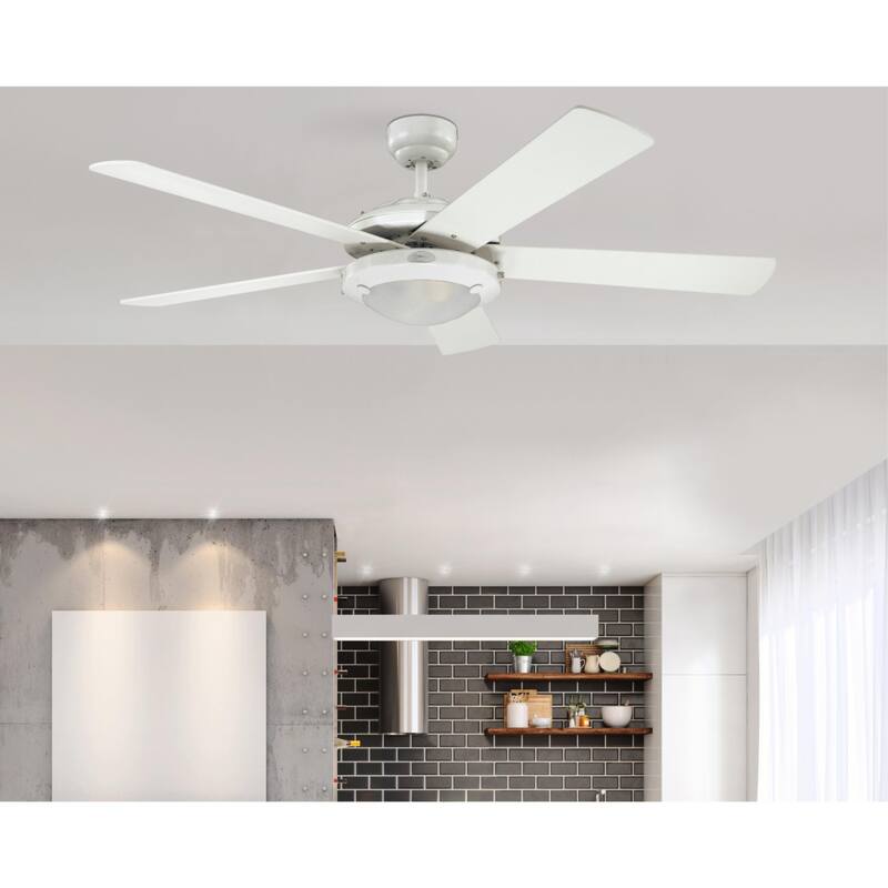 Westinghouse Lighting Comet 52-Inch 5-Blade Indoor Ceiling Fan with Dimmable LED Light Fixture and Frosted Glass