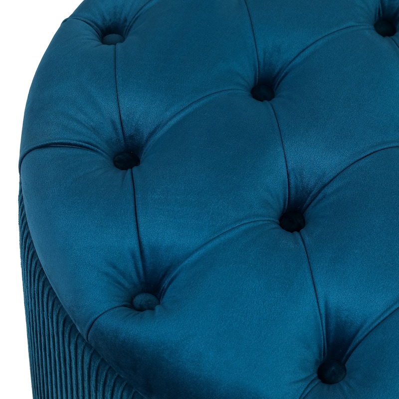 Adeco Round Storage Ottoman Button Tufted Footrest Stool Bench