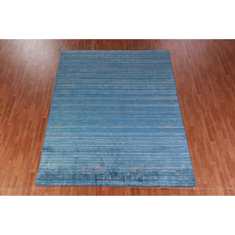 Hand Knotted Oriental 100% Wool Carpet Tribal Tribal Navy Blue & Blues Gabbeh Area Rug - 9' 10'' X 7' 10''