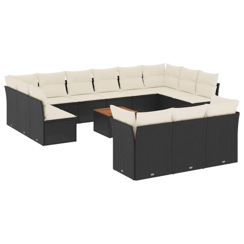 vidaXL Garden Sofa Set Black and Cream - 24.4 x 24.4 x 27.2