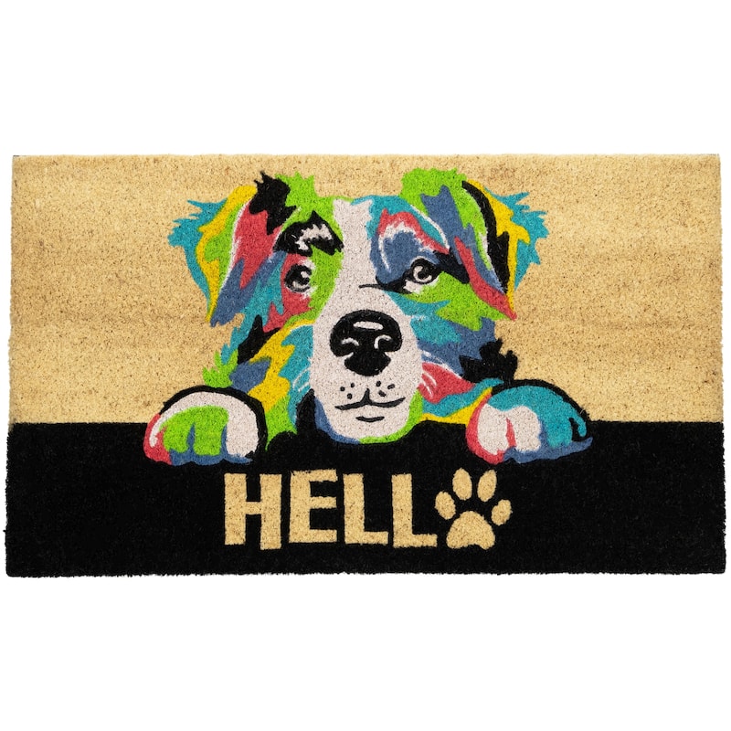 Ivory and Black "Hello" Multicolor Dog Outdoor Coir Doormat 18" x 30" - 18