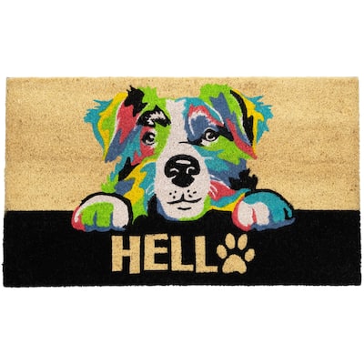 Ivory and Black "Hello" Multicolor Dog Outdoor Coir Doormat 18" x 30" - 18