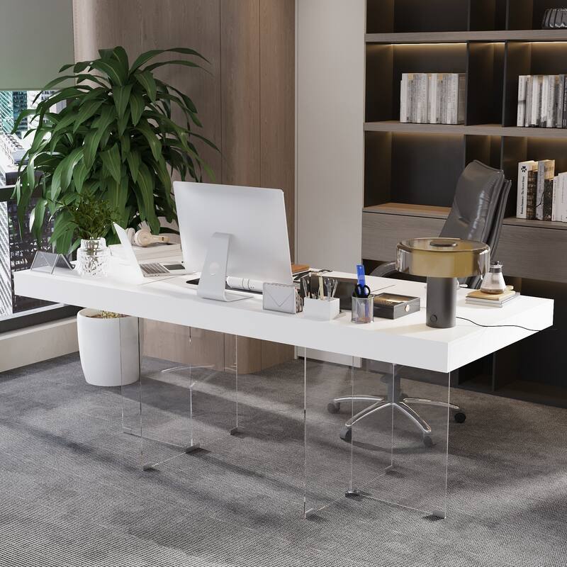 Meeting Desk Computer Desk Sleek Dining to Desk Glass-Leg Elegance