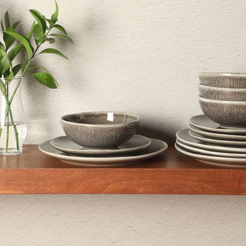Gibson Elite Sandy Pines Stoneware Plates and Bowls Set - 12 Piece Reactive Glaze Dinnerware Set - Service for 4