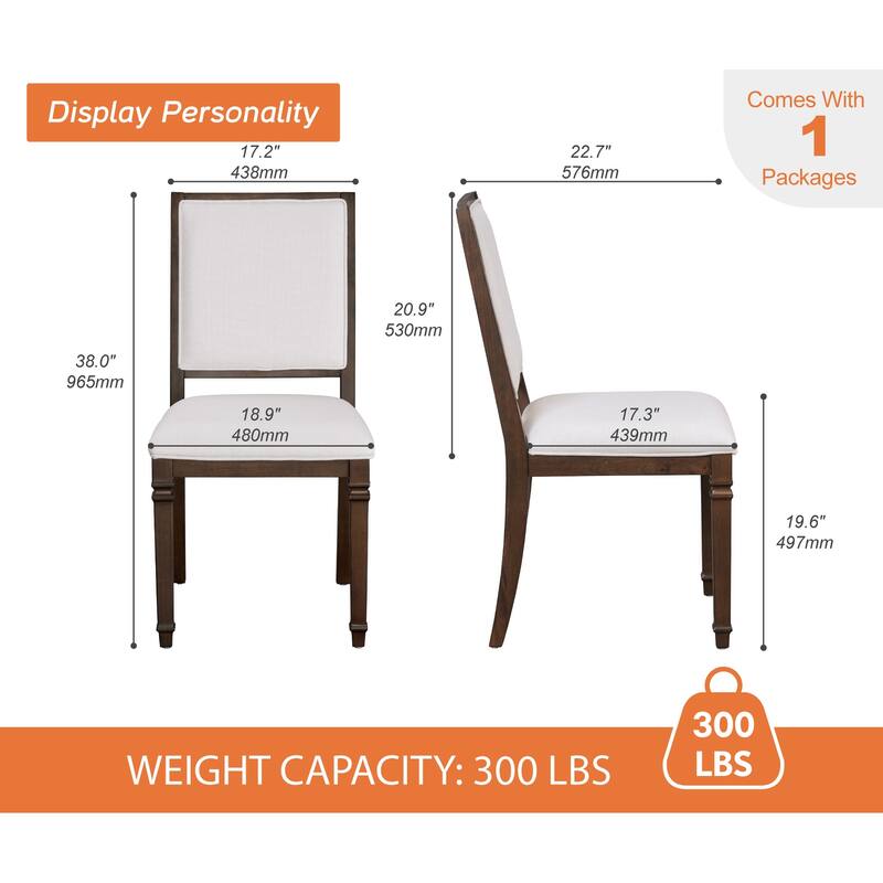 Farmhouse Dining Chair and Bench Set, Solid Wood Upholstered Armless Chair and Dining Bench with Turned Legs