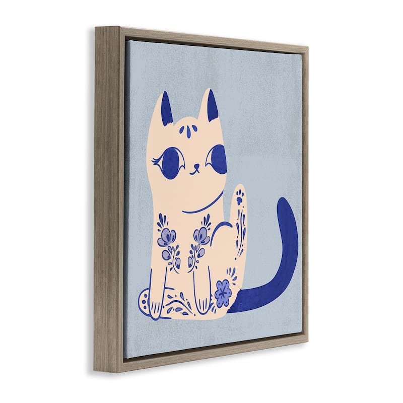 Stupell Ornate Floral Cat Framed Floater Canvas Wall Art Design By Carrie Cantwell