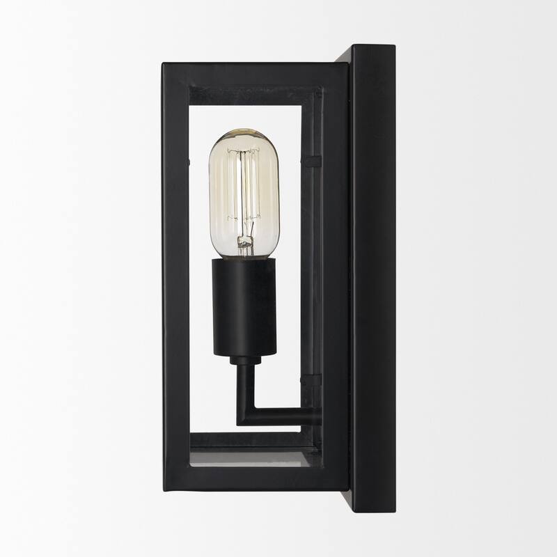 Cairn Matte Black Metal w/ Glass 1-Light Wall Sconce - 7.9L x 5.1W x 10.6H