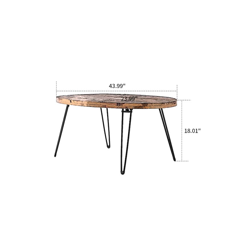 Classic Farmhouse Style Wooden Coffee Table with Foldable Metal Legs