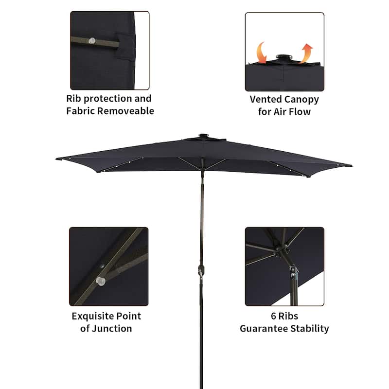 10 ft.LED Aluminum Rectanglar Market Patio Umbrella