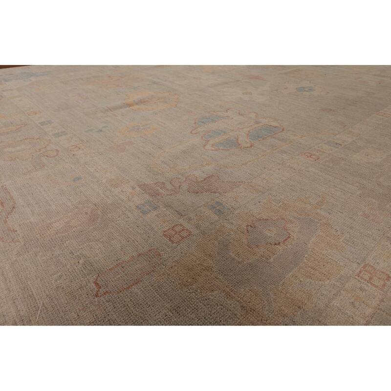 Vegetable Dye Oushak Area Rug Handmade Beige Wool Carpet - 8'11" x 12'0"