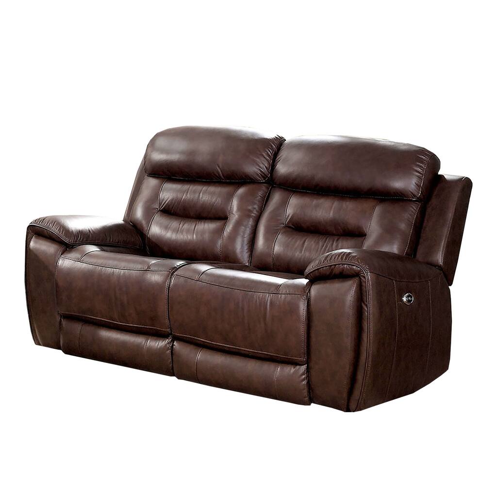 Leather Power Reclining Loveseat in Brown Finish