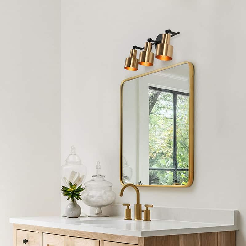 Adjustable Modern Bathroom Vanity Light 3-light Black&Gold Metal Wall Sconce