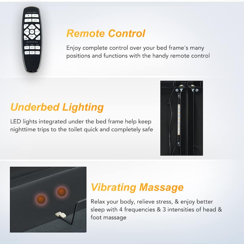 CO-Z Massaging Zero Gravity Adjustable Bed with Wireless Remote and Underbed Lighting