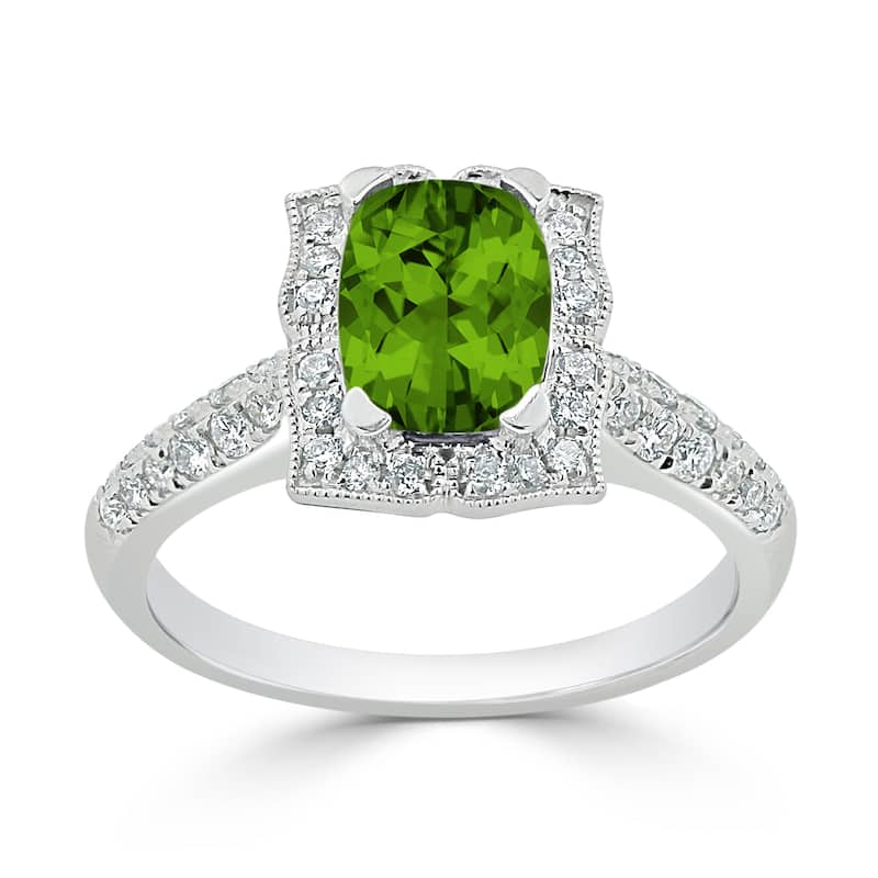 Auriya 1 3/8ct Fancy Cushion-cut Peridot Halo Diamond Engagement Ring 1/3ctw 14k Gold