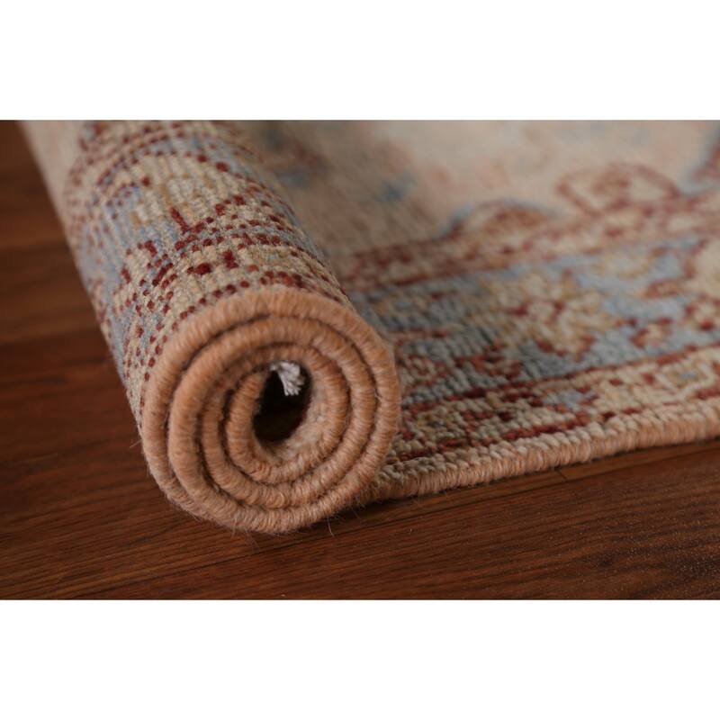 Hand Knotted Oriental 100% Wool Carpet Transitional Geometric Peach Oushak Area Rug - 3' 10'' X 2' 11''