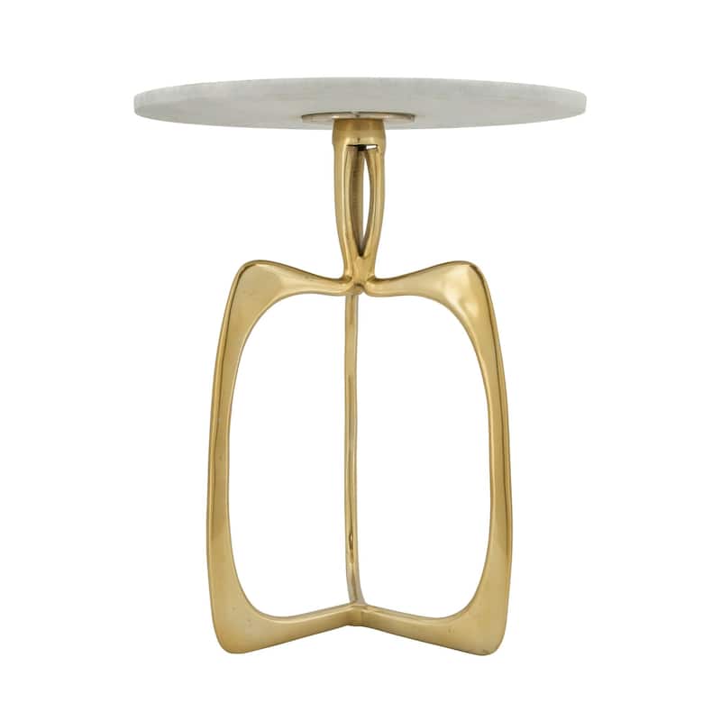 22" Gold and White Marble Chic Top Accent Table