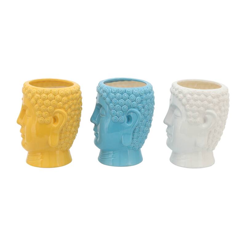 Set of Three Ceramic Buddha Citronella Nectarine-scented Candles Yellow, Blue, and Ivory 40oz - 7" x 7" x 9" - 7" x 7" x 9"